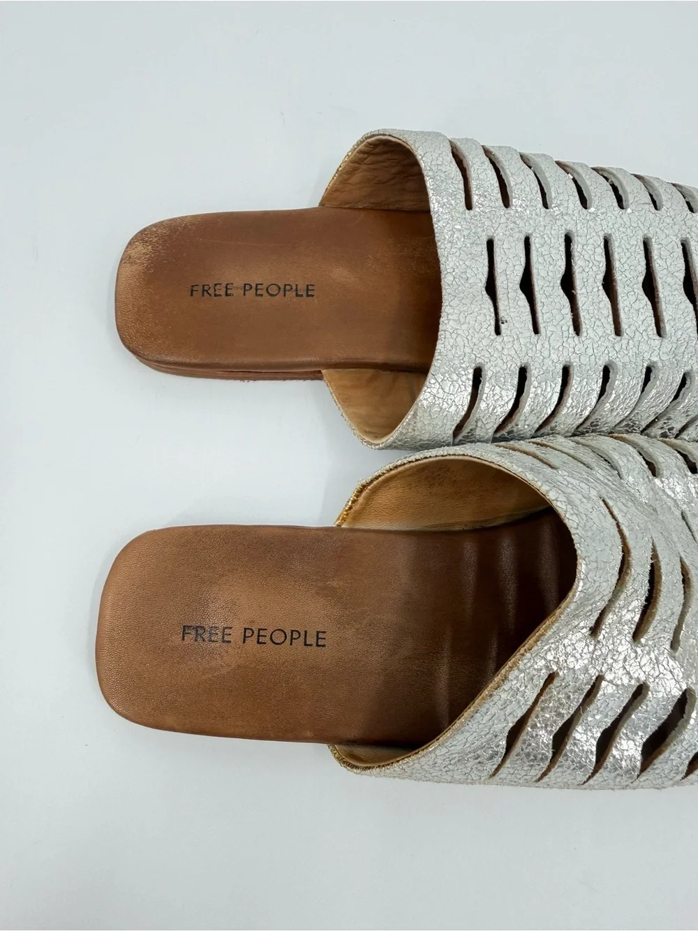 Free People Slice Of Sun Leather Mule in Silver Size 6.5